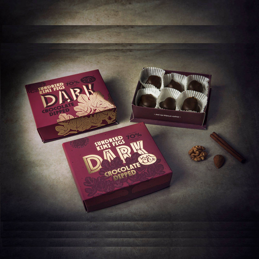 Geschenkbox Kimi Feigen im Schokoladenmantel, 70% Kakao, 165 g, Lieferzeit: 3 - 5 Tage