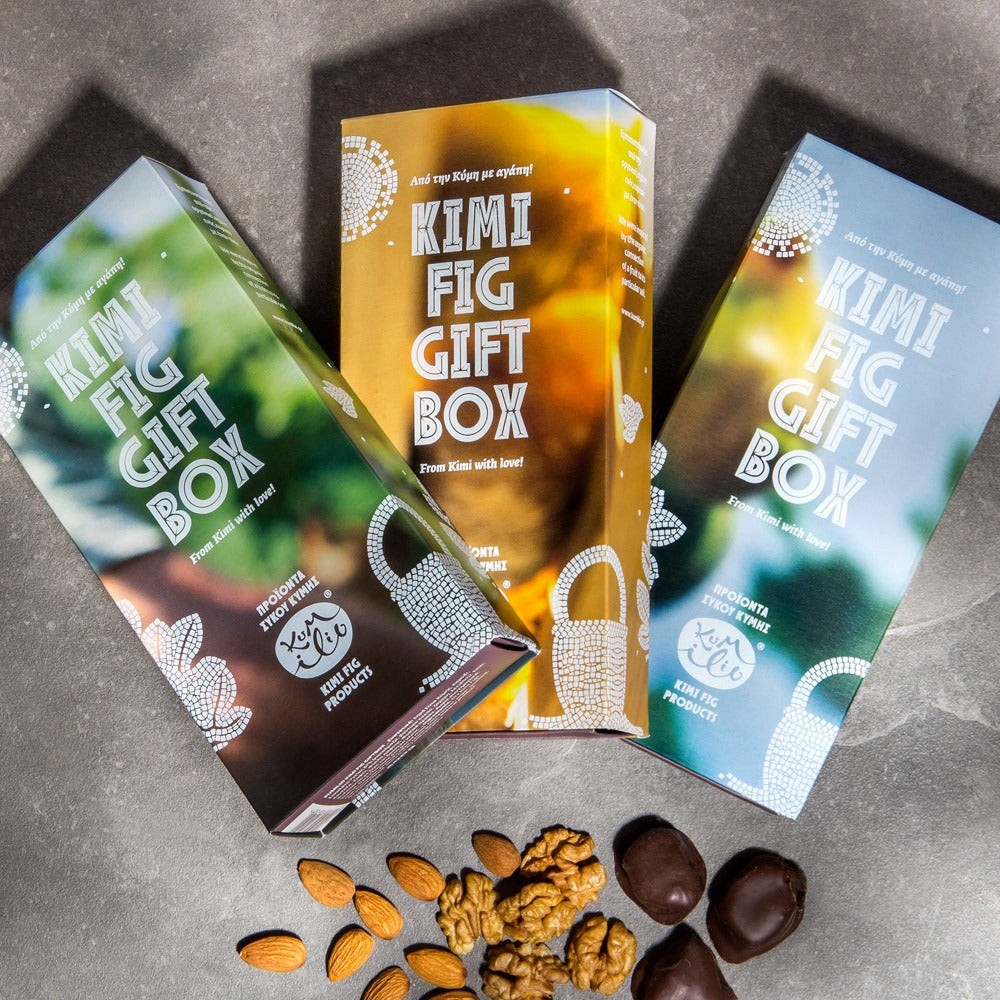 Geschenkbox Kimi Feigen mit Mandel, Walnuß und Schokolade 180 g, Lieferzeit: 3 - 5 Tage