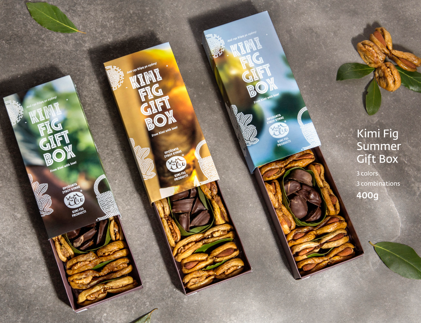 Geschenkbox Kimi Feigen mit Mandel, Walnuß und Schokolade 400 g, Lieferzeit: 3 - 5 Tage